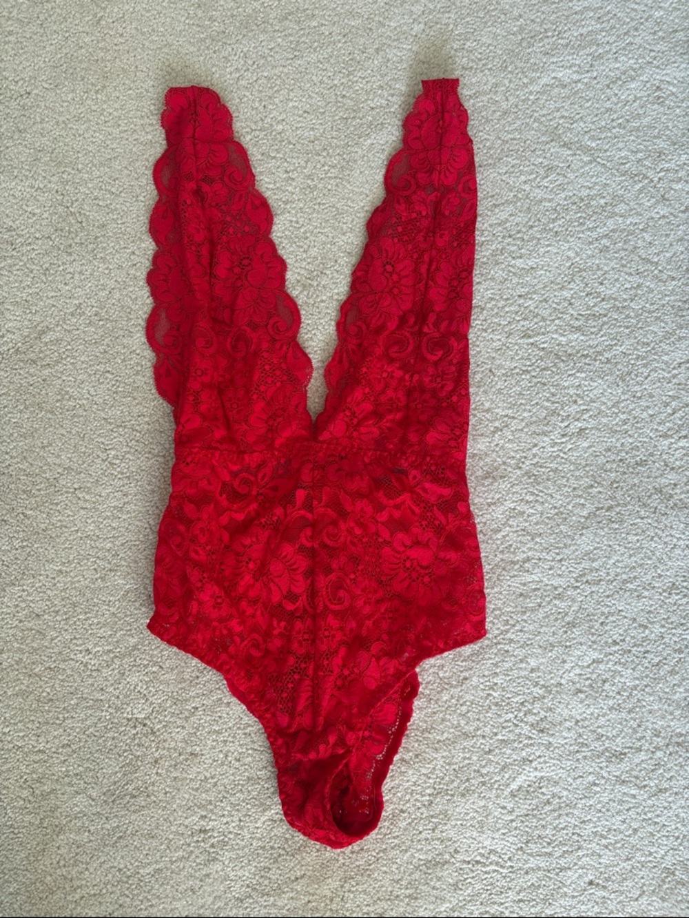 Red Lace Deep-V Bodysuit